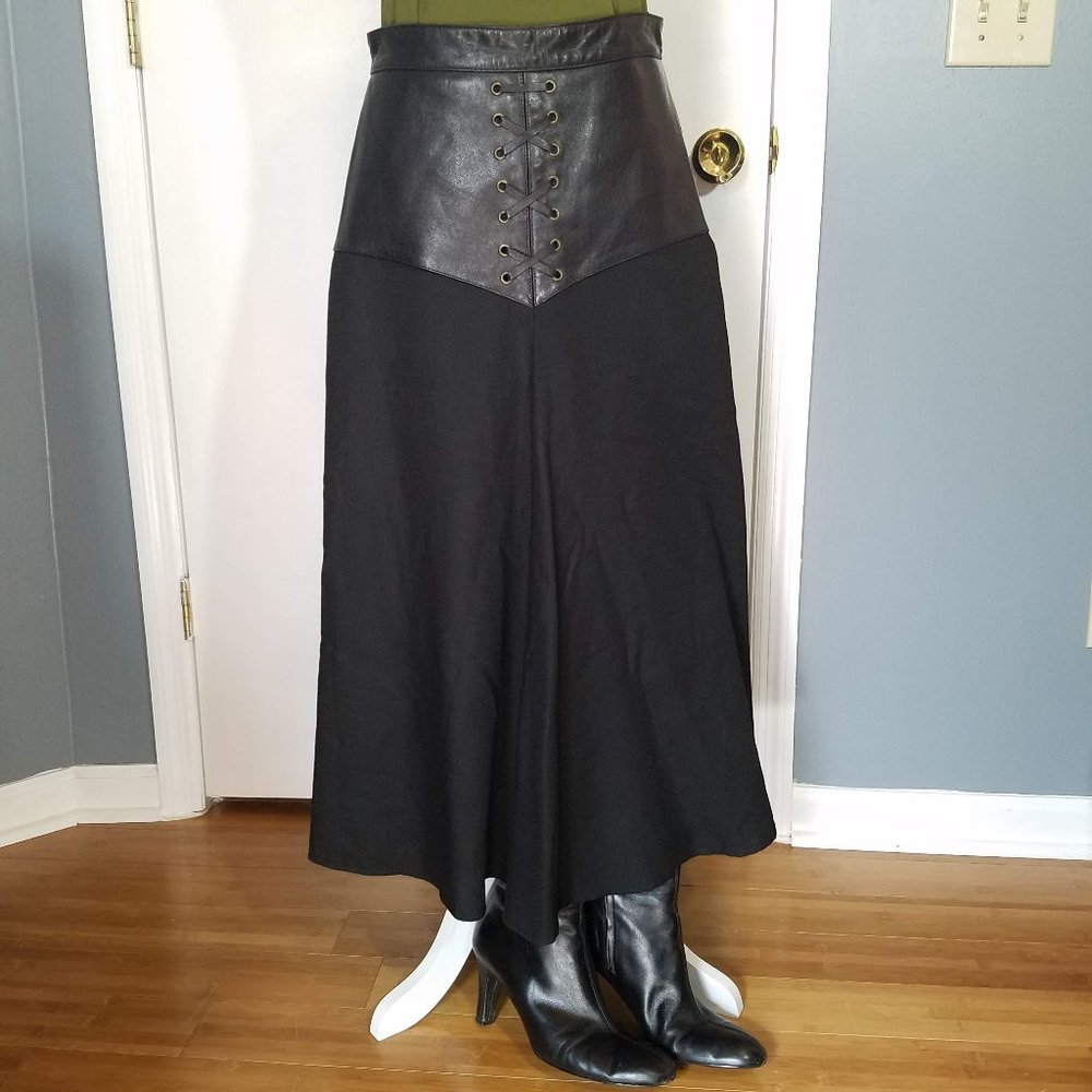 Vintage long black wool skirt USA 14 / approx. Ladies 6/M